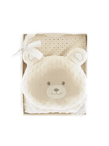 Almina Babydecken-Set mit Bärenkissen Zweilagige Babydecke aus Polyester in Beige
