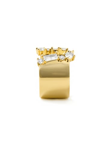 Luxenter ring in polished metal and zirconia alloy, finished in 18-K yellow gold - Legin