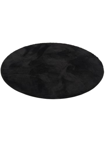 Pergamon Hochflor-Teppich Silky Rund in schwarz