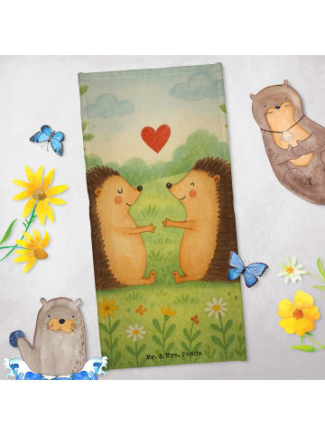 Mr. & Mrs. Panda Duschhandtuch Igel Liebe Design ohne Spruch in Grau Pastell