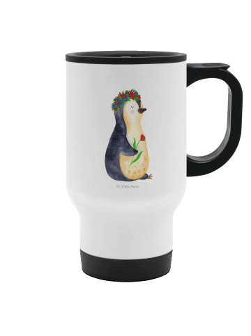 Mr. & Mrs. Panda Mehrwegbecher Pinguin Blumen ohne Spruch in Weiß