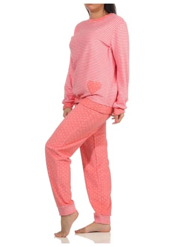 NORMANN Frottee Pyjama Bündchen Herz Tupfen Streifen - 59504 in Rosa