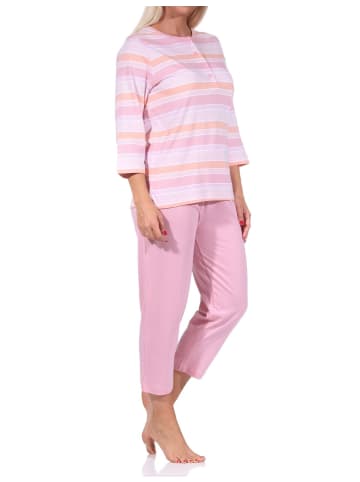 NORMANN Capri Pyjama Schlafanzug kurzarm zarte Streifen - 67021 in rosa