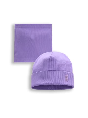 MOKIDA Baumwollset Mütze + Schal in violett