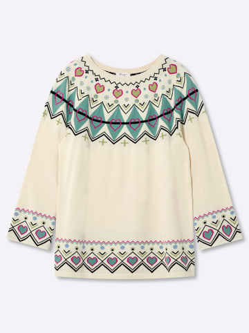sheego Pullover in champagner-salbei-gemustert