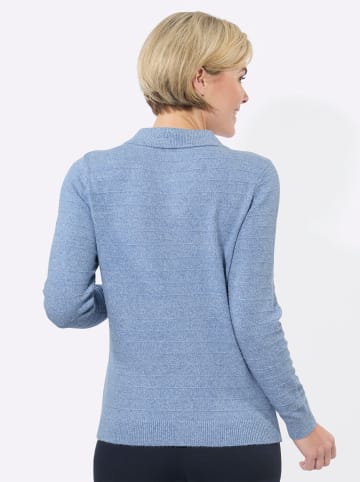 WITT WEIDEN Polopullover in mittelblau-ecru-meliert