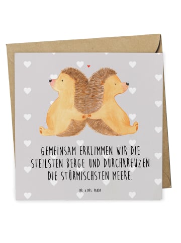 Glückwunschkarte Igel händchenhaltend mit Spruch in Grau Pastell
