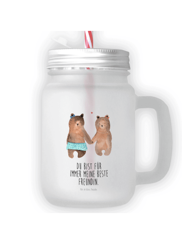 Mr. & Mrs. Panda Trinkglas Mason Jar Bär Freundin mit Spruch in Transparent