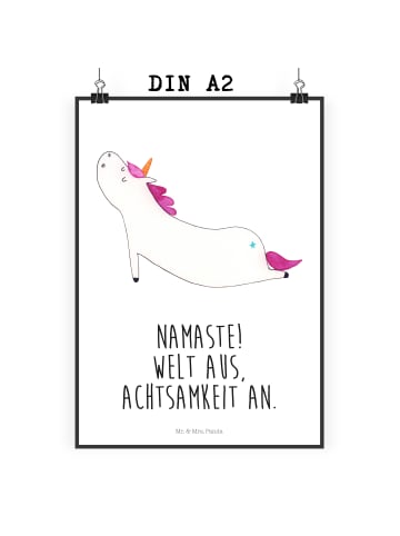Mr. & Mrs. Panda Poster Einhorn Yoga mit Spruch in Weiß