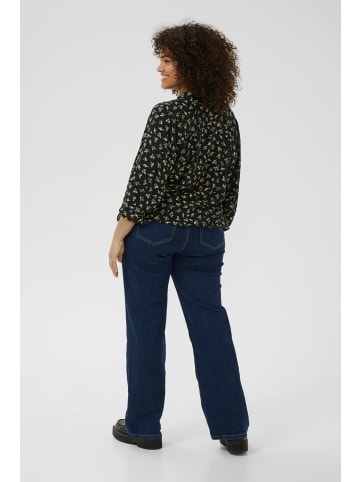 KAFFE curve Langarm-Bluse KCemina in Black/Green Lettuce Ditzy