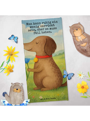 Mr. & Mrs. Panda Handtuch Hund Blume Design mit Spruch in Weiß