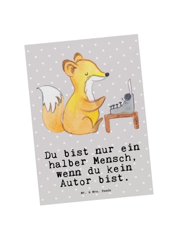 Mr. & Mrs. Panda Postkarte Autor Herz mit Spruch in Grau Pastell