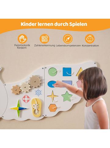 COSTWAY Montessori Motorikbrett 11-in-1 Busy Board ab 1 Jahr in Weiß
