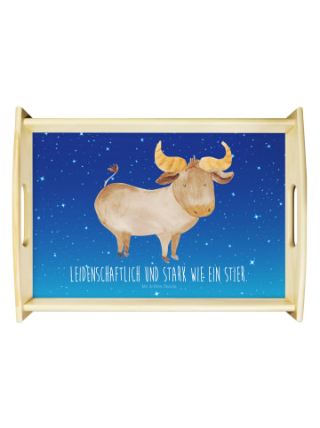 Mr. & Mrs. Panda Servierplatte Sternzeichen Stier mit Spruch in Sternenhimmel Blau