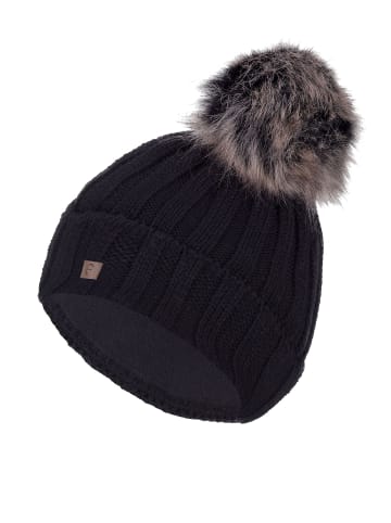 Faera Warme Beanie Strickmütze mit Bommel Thermo Futter in Schwarz