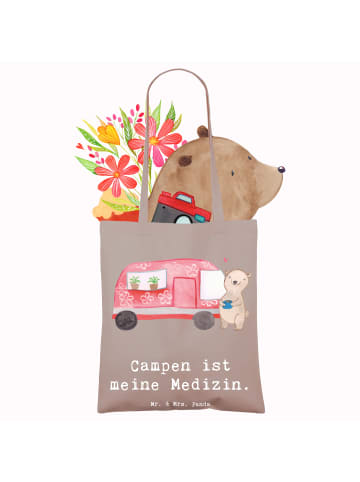 Mr. & Mrs. Panda Tragetasche Bär Camper mit Spruch in Braun Pastell