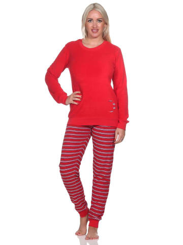 NORMANN Frottee langarm Schlafanzug Bündchen Pyjama - 82622 in rot