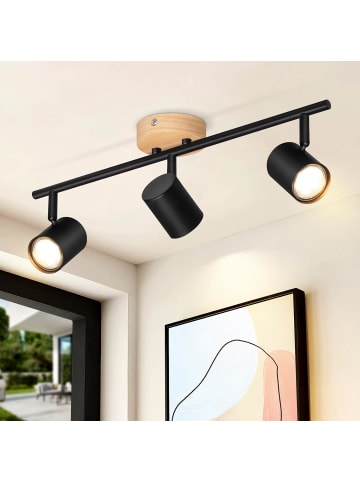 ZMH Deckenleuchte in Schwarz 3-flammige GU10 Holz Modern Deckenspots Max.25W