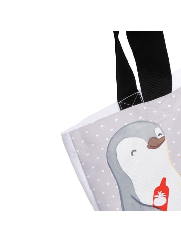 Mr. & Mrs. Panda Damen Schultertasche Pinguin Pommes mit Spruch in Grau Pastell