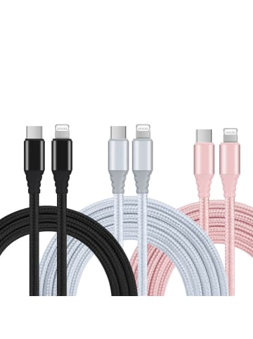 Platyne 3er-Pack USB-C-auf-Lightning-Kabel in drei Farben in Schwarz