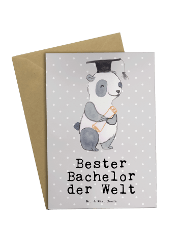 Mr. & Mrs. Panda Grußkarte Panda Bester Bachelor der Welt mit Sp... in Grau Pastell