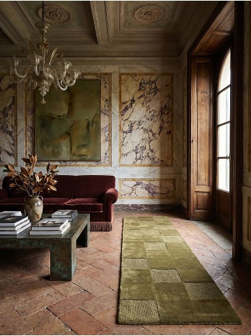 KADIMA DESIGN Wollteppich Kurzflor DEBEN Geometrisch Karo Naturfaser in Erdtöne-Grün