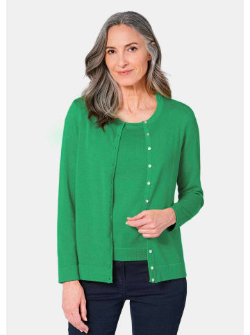 GOLDNER Kurzgröße:  Strickset Figurnahes Twin-Set aus Pima-Baumwolle in grün