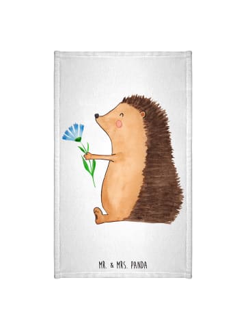 Mr. & Mrs. Panda Gästehandtuch Igel Blumen ohne Spruch in Weiß
