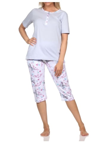 NORMANN Capri Schlafanzug kurzarm floraler Print in hellblau