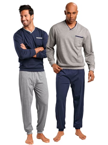 LE JOGGER Pyjama in marine, grau-meliert