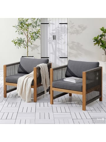 home24 Loungesessel Bayton 2er-Set in Grau / Braun