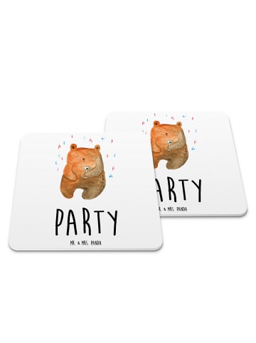 Mr. & Mrs. Panda Untersetzer für Gläser Bär Party mit Spruch in Weiß