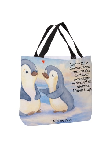 Mr. & Mrs. Panda Shopper Tasche Pinguine trösten Design mit Spruch in Weiß
