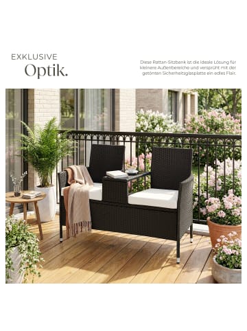 tectake Rattan-Gartensitzbank, 2-Sitzer, 133 x 63 x 84 cm, 6-cm-Polster