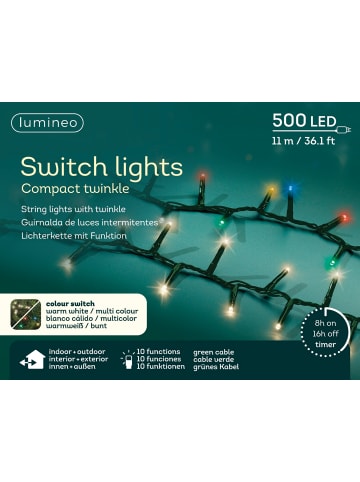 LUMINEO Lichterkette Switch Lights, Compact Twinkle 500 LED 11 m in warm weiß/bunt