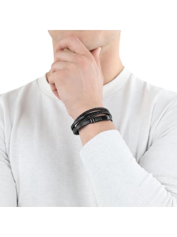 s.Oliver Armband Edelstahl, IP Schwarz, Leder in Schwarz