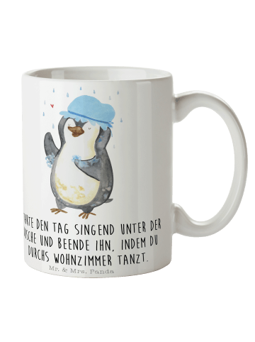 Mr. & Mrs. Panda Kaffeetasse Pinguin Duschen mit Spruch in Weiß
