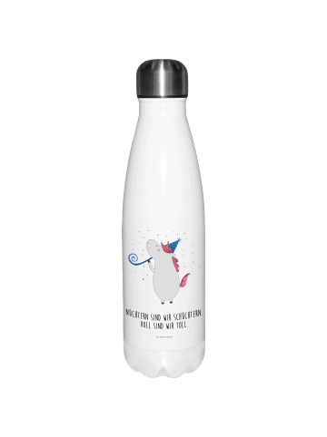Mr. & Mrs. Panda Thermo Trinkflasche Einhorn Party mit Spruch in Weiß