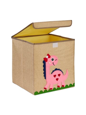 relaxdays Kinder-Aufbewahrungsbox "Dino" in Beige/ Pink - (B)33 x (H)33 x (T)33 cm