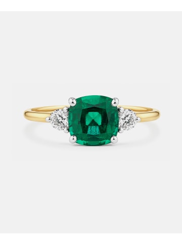Diamant L'éternel Ring, mit synth. Smaragd, 375 Gelbgold