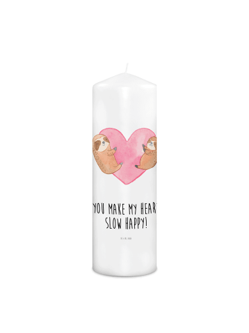 Mr. & Mrs. Panda Wachskerze Faultiere Herz mit Spruch in Weiß