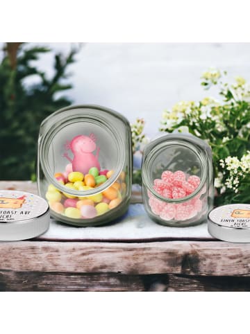 Mr. & Mrs. Panda glas für tee Toast Party mit Spruch in Grau Pastell