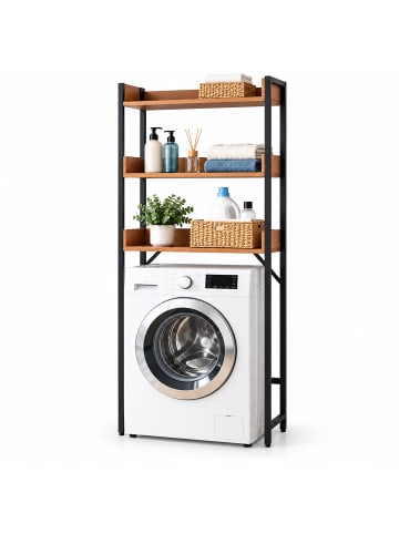 relaxdays Waschmaschinenschrank in Natur/ Schwarz - (B)63 x (H)166 x (T)25 cm