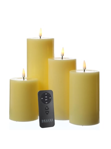 Deluxe Homeart 4er Set LED Kerzen MIA Echtwachs Deluxe 4 Größen mit Batterien Fernb in gelb