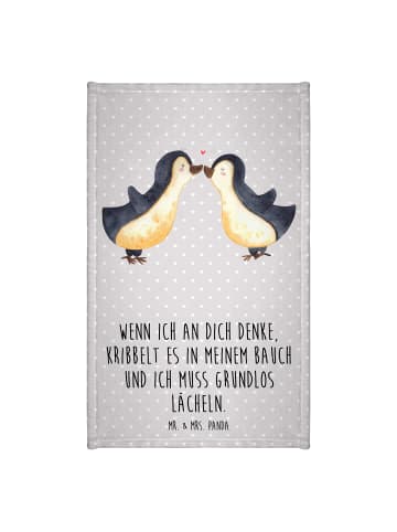 Mr. & Mrs. Panda Handtuch Baumwolle Pinguine Kuss mit Spruch in Grau Pastell