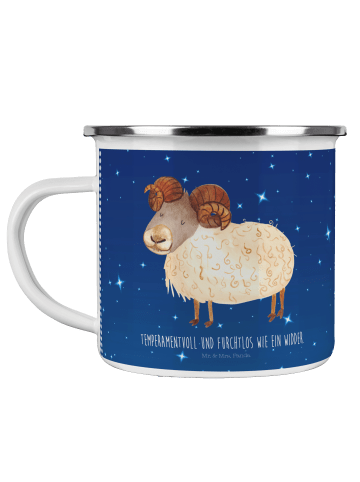 Mr. & Mrs. Panda Camping Emaille Tasse Sternzeichen Widder mit S... in Sternenhimmel Blau