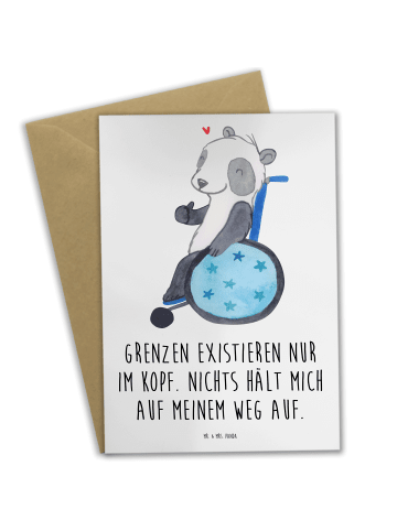 Mr. & Mrs. Panda Grußkarte Panda Rollstuhl mit Spruch in Weiß