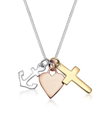 Elli Halskette 925 Sterling Silber Anker, Herz, Bi Color_Tri Color, Kreuz in Bunt
