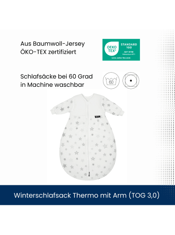 Alvi Schlafsack Mäxchen Thermo mit Arm Exklusiv in Silver Stars Silbergrau