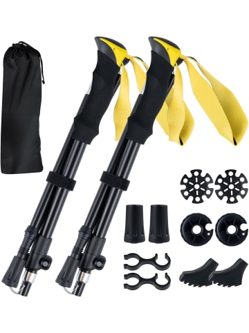 COSTWAY Wanderstöcke faltbar Aluminium in Gelb